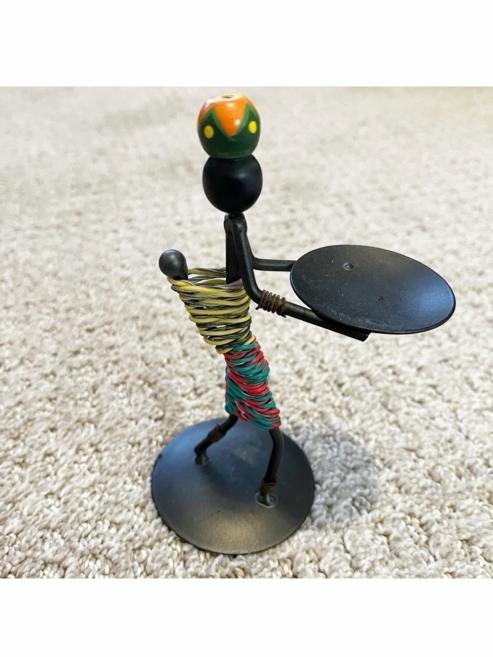 Ethnic Figurative Sculpture Iron Wire Candle Holder Tribal Woman Mother Child